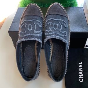 Chanel Black and Blue Espadrilles Flats